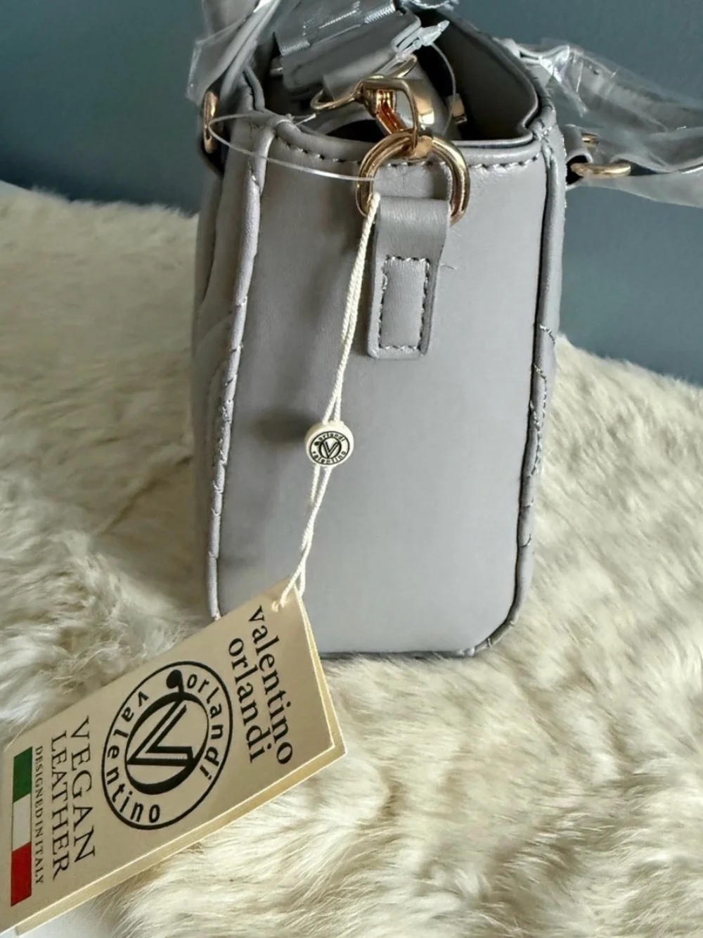 Valentino Orlandi Medium Quilted Light Grey Convertible Crossbody Tote Bag